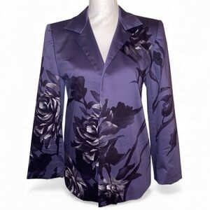 LINDA ALLARD ELLEN TRACY Floral Patterned Blazer in Deep Muted Purple Size 8R